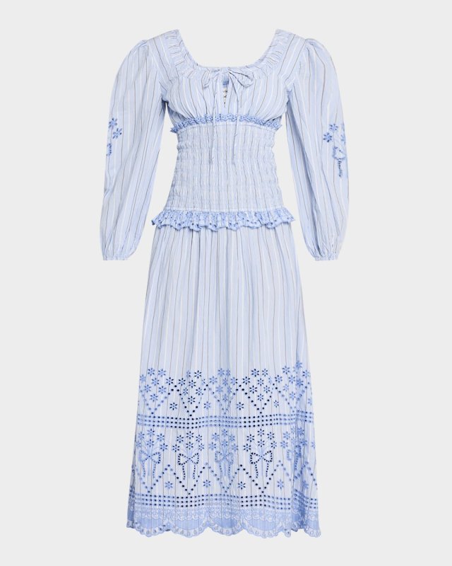Nola Embroidered Long-Sleeve Midi Dress
